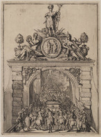 KG 06490
<br/>
Intocht Willem III in Den Haag, triomfboog Westeinderbrug
<br/>
<em>Hooghe, Romeyn de (1645-1708)</em>